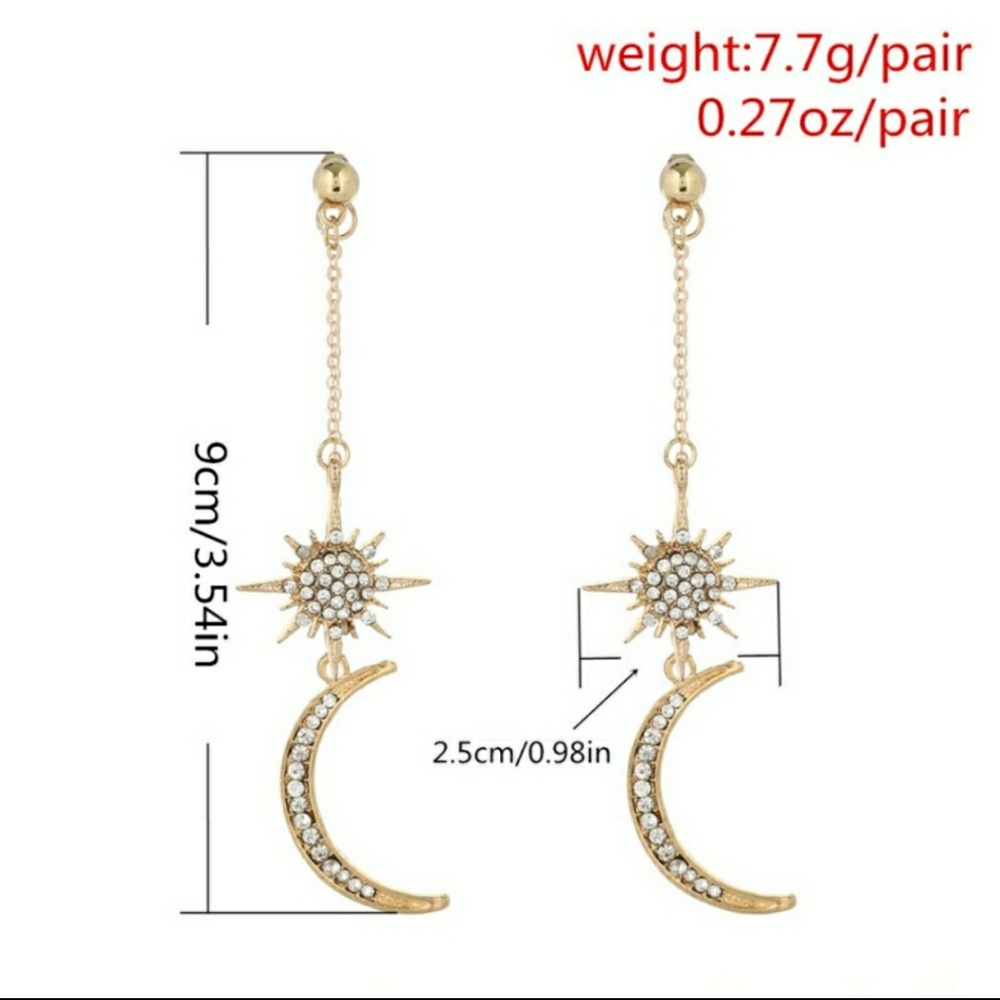 Unique Design//Moon and Star Drop Earrings - Picture 2 of 3